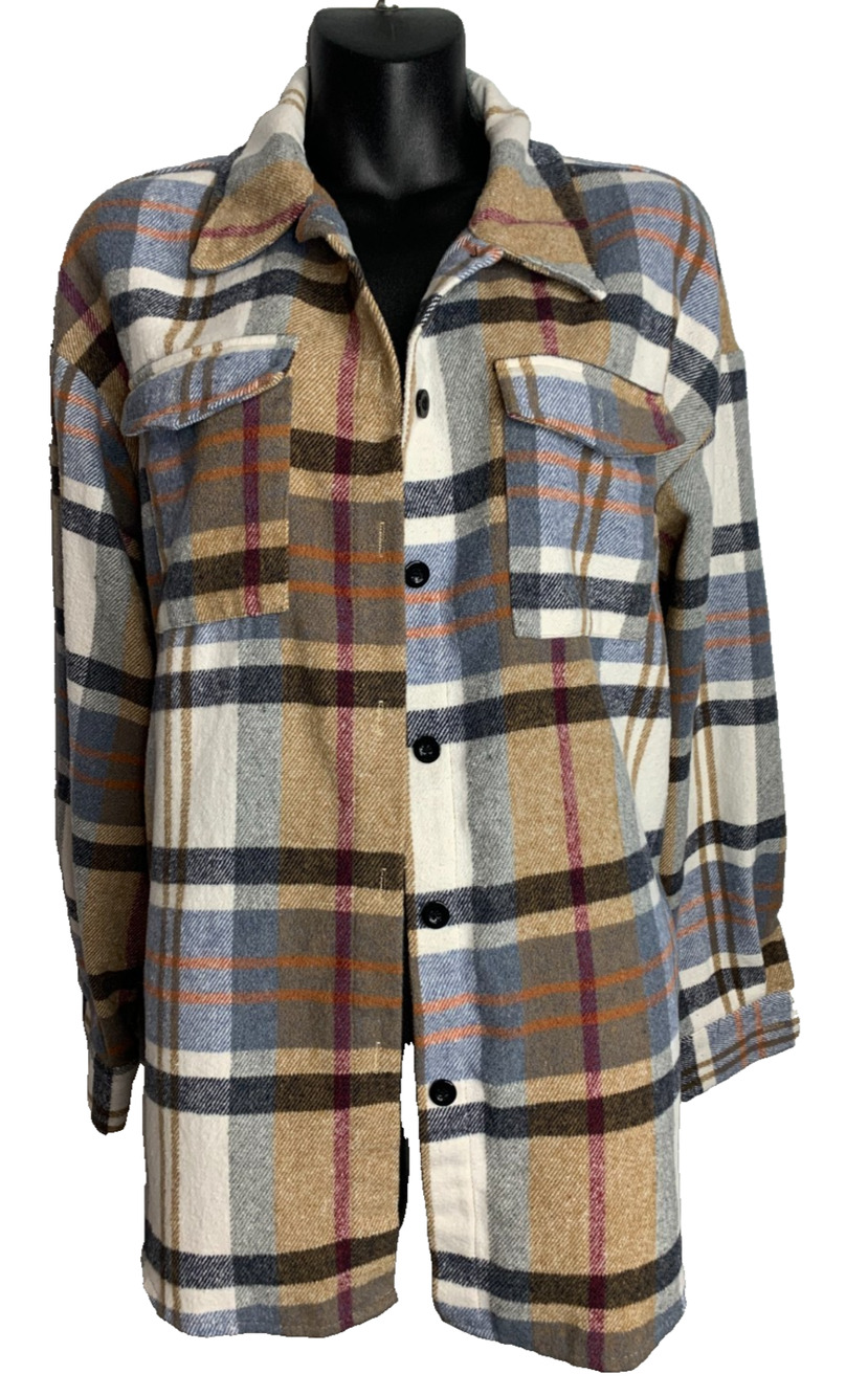 Automet Buttondown Plaid Shacket Women's Medium Front Pockets